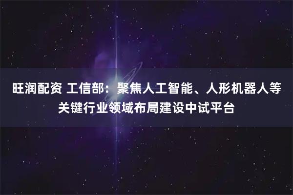旺润配资 工信部：聚焦人工智能、人形机器人等关键行业领域布局建设中试平台